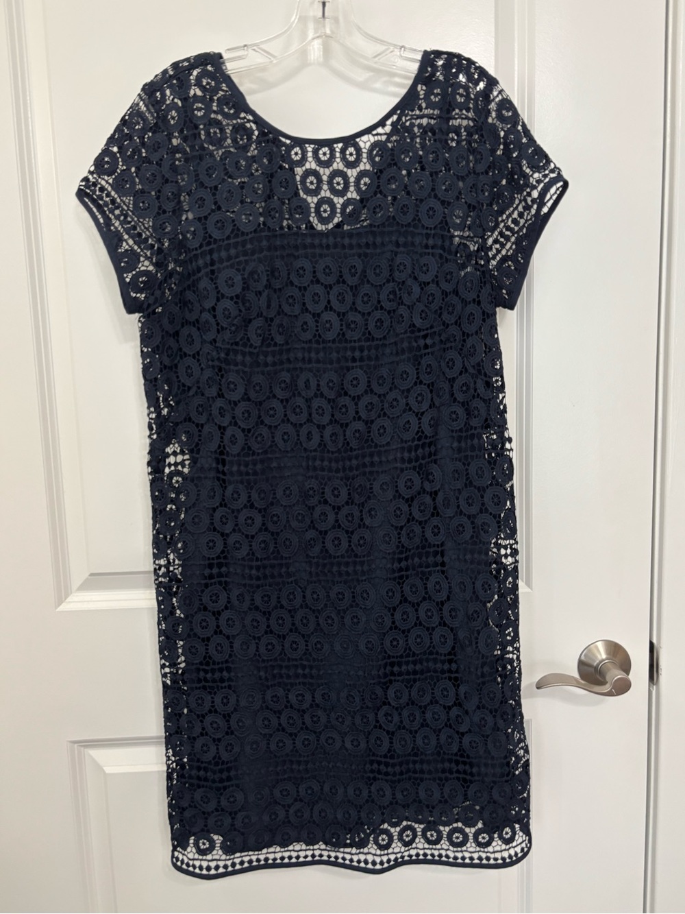 LOFT Outlet Navy Lace Overlay Shift Dress, size 12P